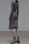 marc le bihan gray purple stretch long sleeve dress 21911
